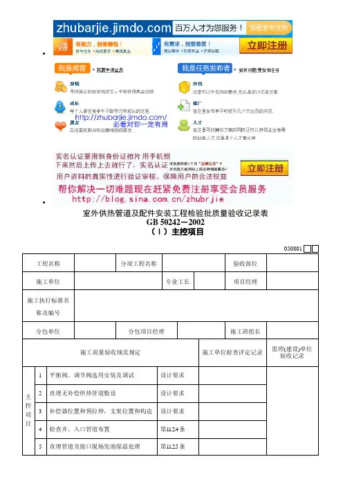 050801 室外供热管道及配件安装工程检验批质量验收记录表(Ⅰ).doc