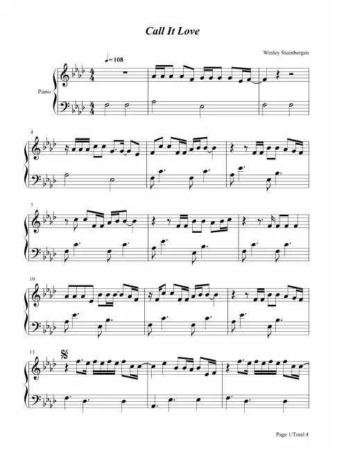 钢琴谱 Call It Love 五线谱_共4张(全)