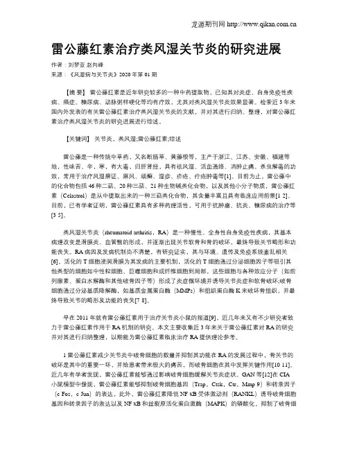 雷公藤红素治疗类风湿关节炎的研究进展