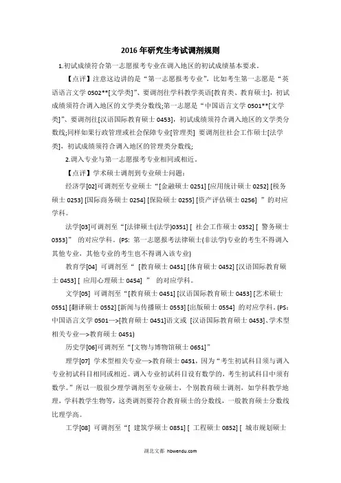 2016年研究生考试调剂规则