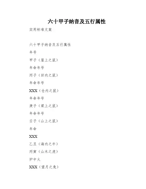 六十甲子纳音及五行属性