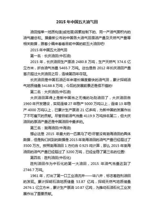 2015年中国五大油气田