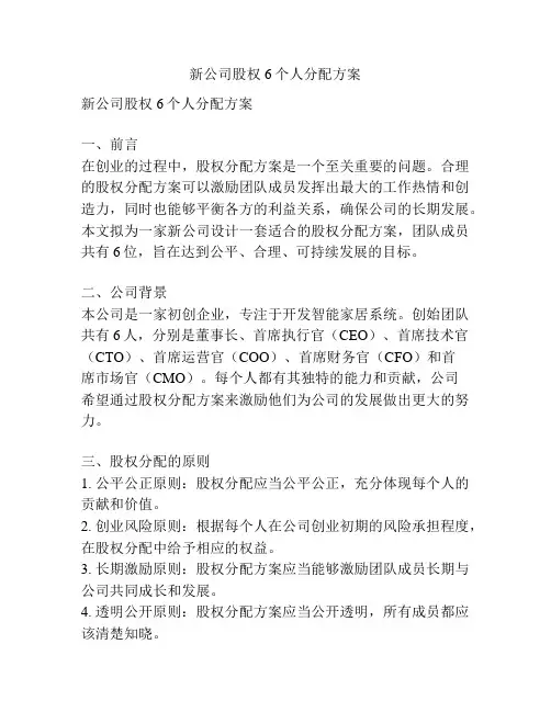 新公司股权6个人分配方案