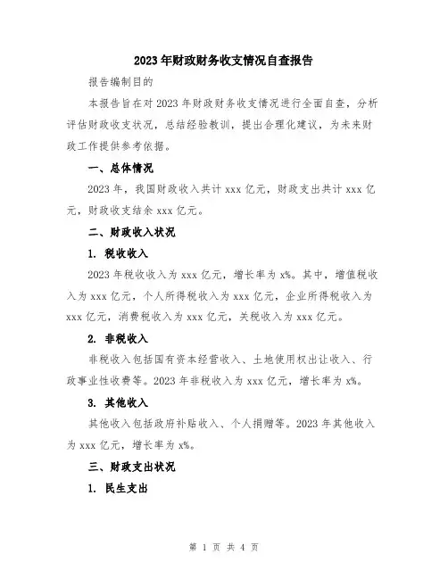 2023年财政财务收支情况自查报告