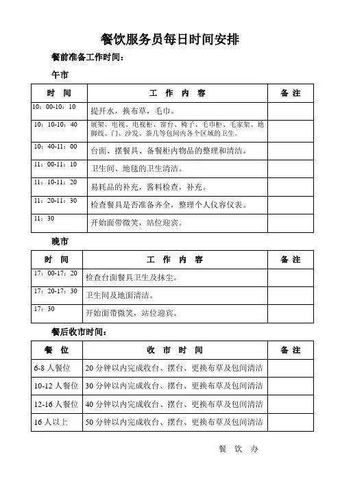 餐饮服务员时间安排表