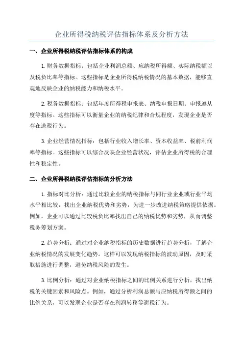 企业所得税纳税评估指标体系及分析方法