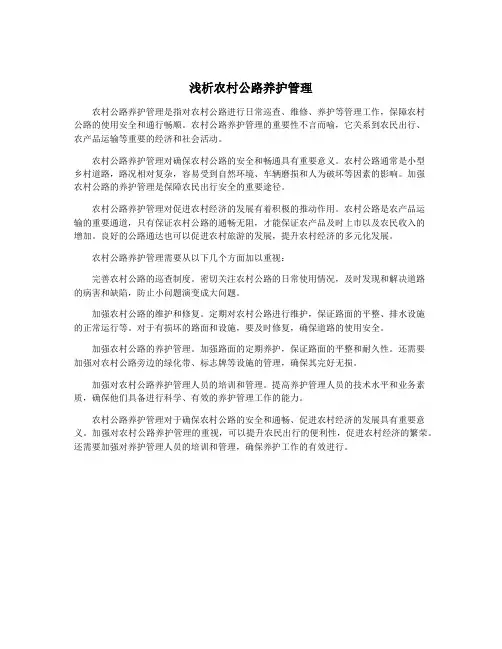 浅析农村公路养护管理