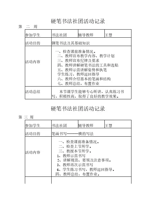 硬笔书法社团活动记录