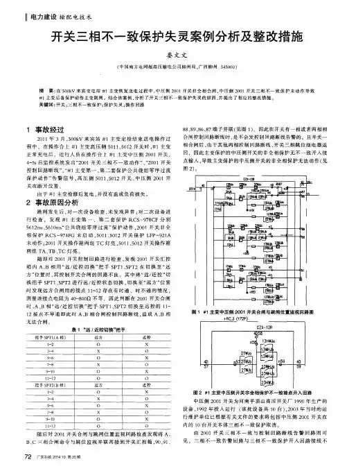 开关三相不一致保护失灵案例分析及整改措施
