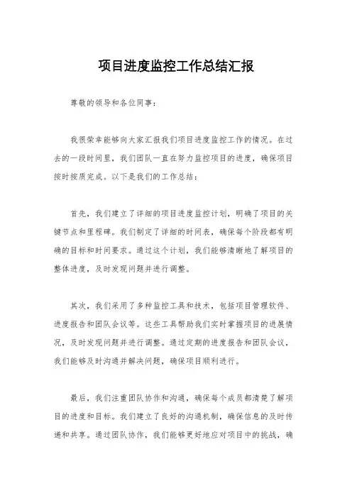 项目进度监控工作总结汇报