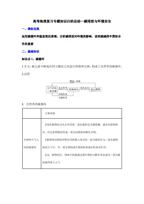 高考地理复习专题知识归纳总结—碳排放与环境安全