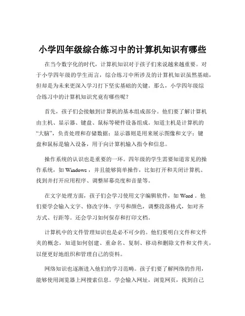 小学四年级综合练习中的计算机知识有哪些