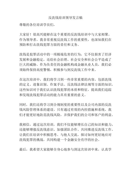 反洗钱培训领导发言稿