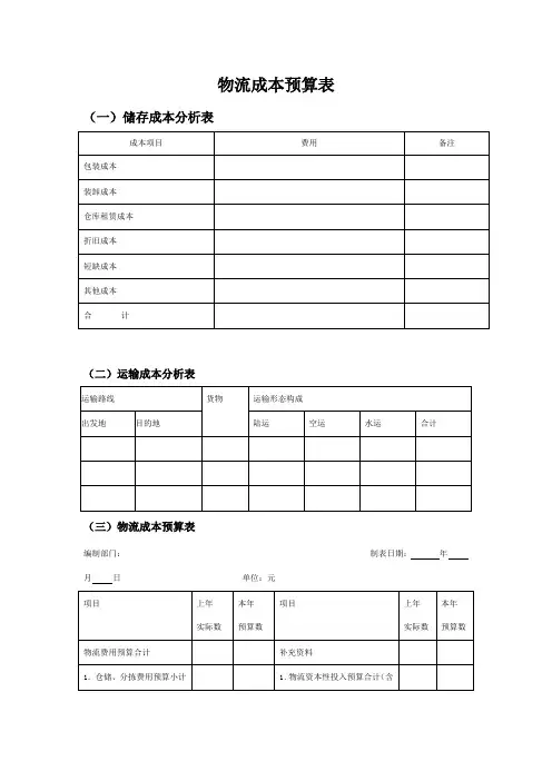 物流成本预算表