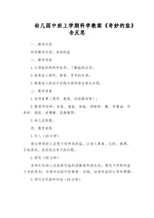 幼儿园中班上学期科学教案《奇妙的盐》含反思