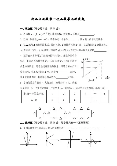 初二上册数学一次函数单元测试题及答案