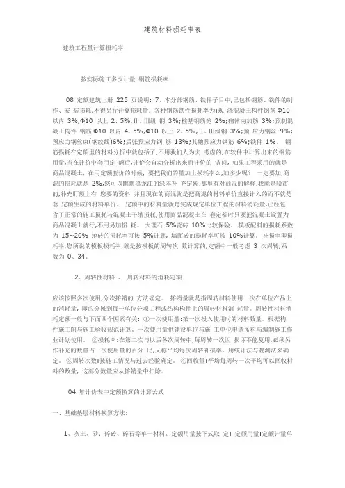 建筑材料损耗率表