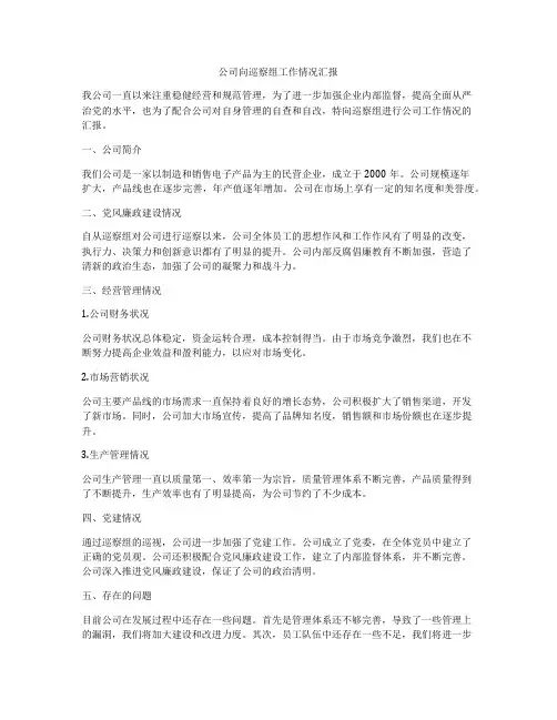 公司向巡察组工作情况汇报