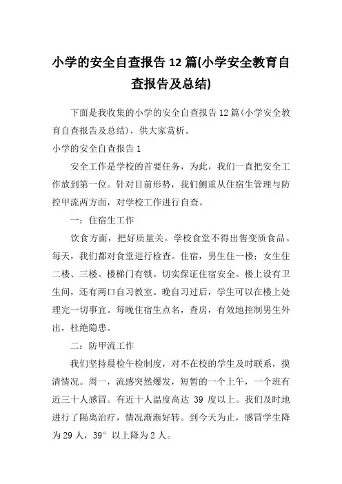 小学的安全自查报告12篇(小学安全教育自查报告及总结)