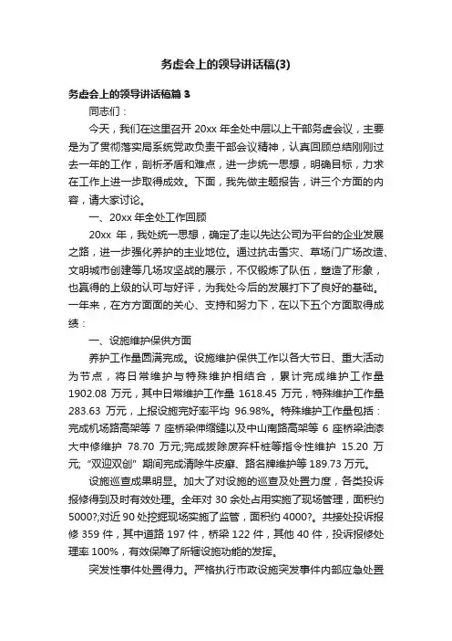 务虚会上的领导讲话稿（3）
