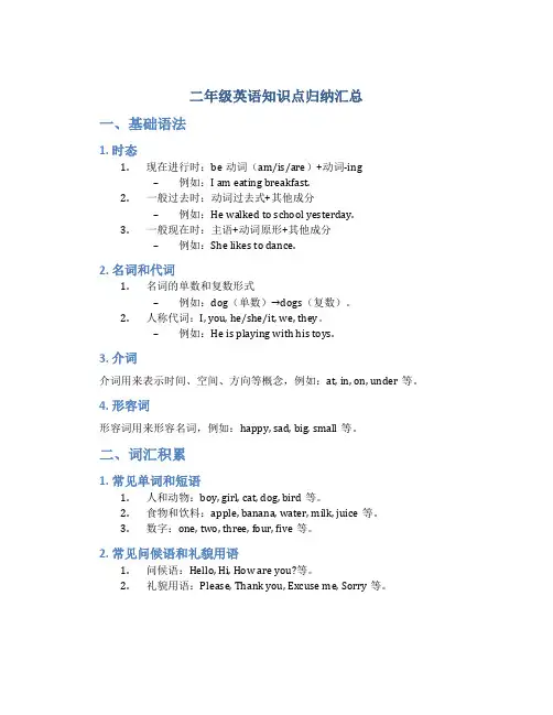 二年级英语知识点归纳汇总