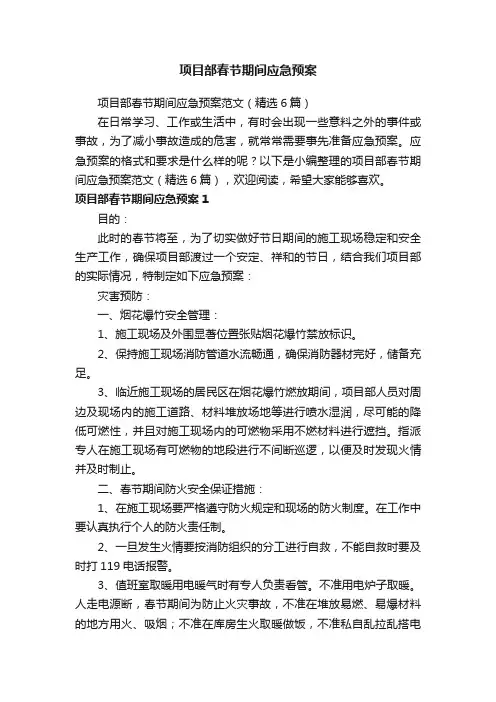 项目部春节期间应急预案范文（精选6篇）