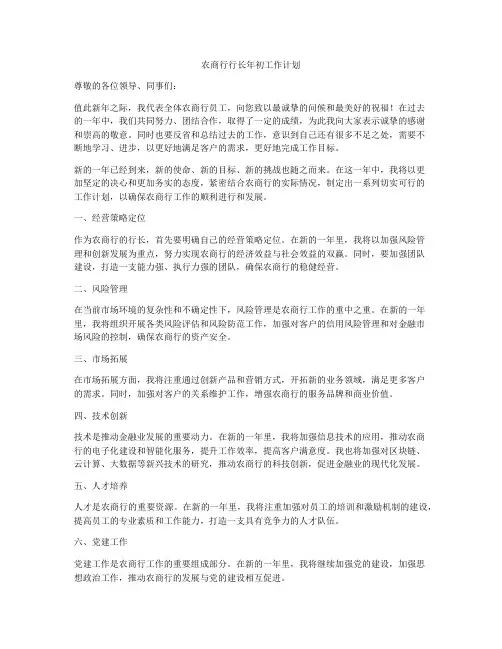 农商行行长年初工作计划