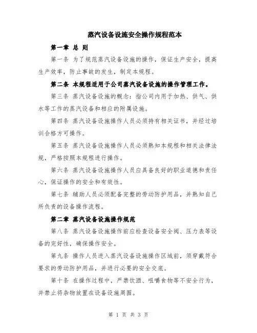 蒸汽设备设施安全操作规程范本