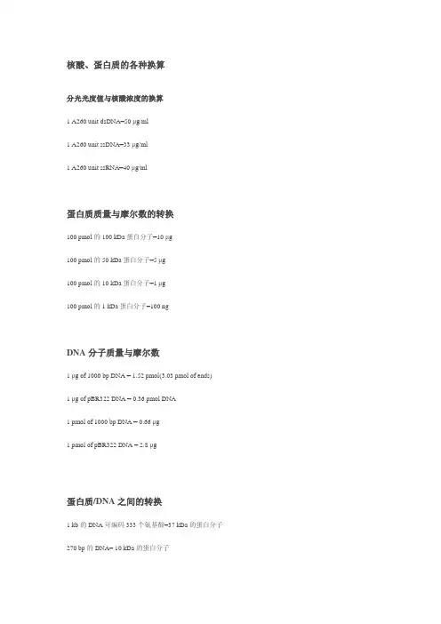 核酸、蛋白质的各种换算