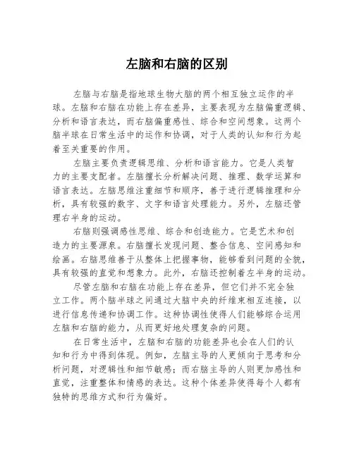 左脑和右脑的区别