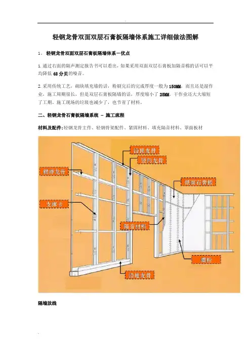 轻钢龙骨双面双层石膏板隔墙体系施工详细做法图解