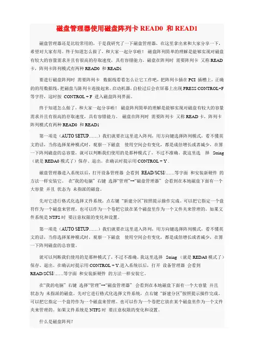 磁盘管理器使用磁盘阵列卡READ0 和READ1