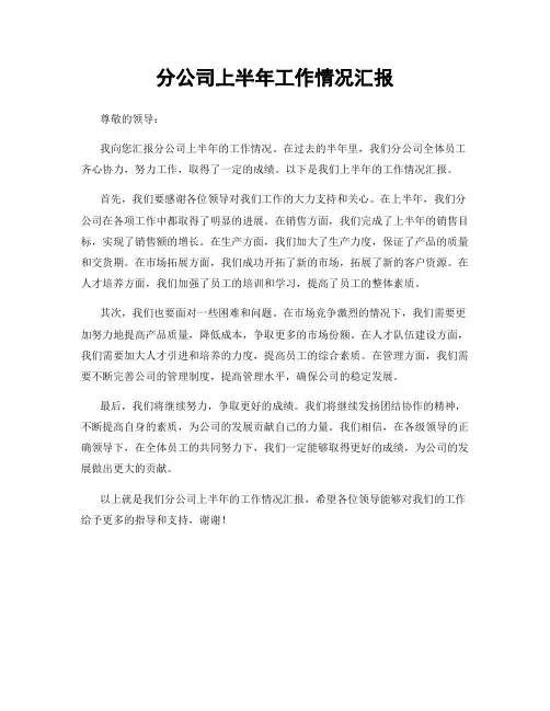 分公司上半年工作情况汇报