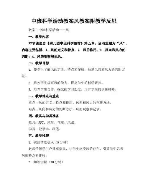 中班科学活动教案风教案附教学反思