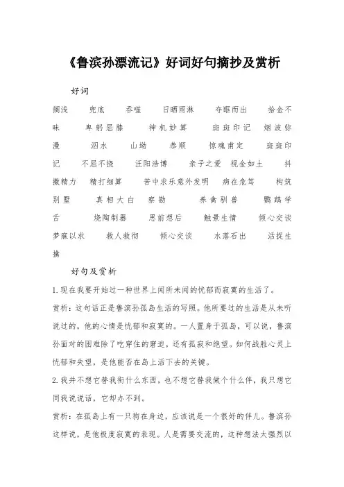 鲁滨逊漂流记的好词好句好段摘抄