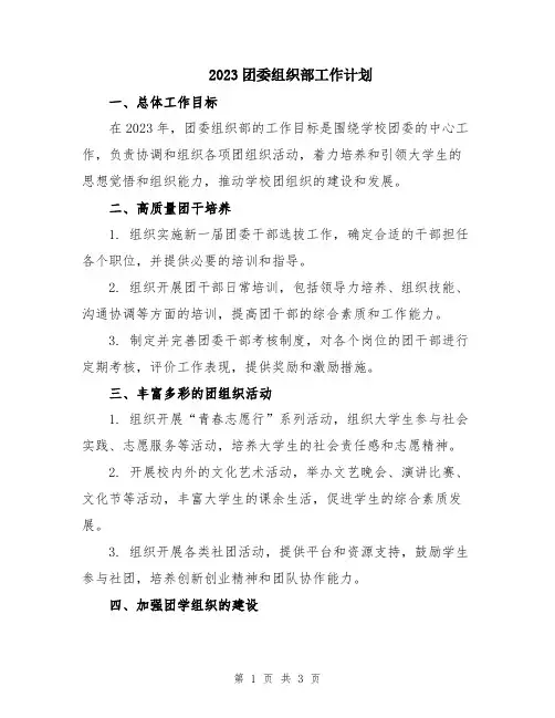 2023团委组织部工作计划