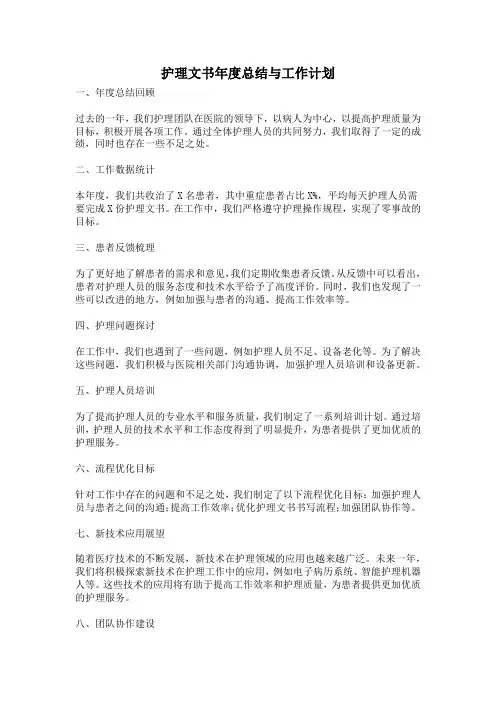 护理文书年度总结与工作计划