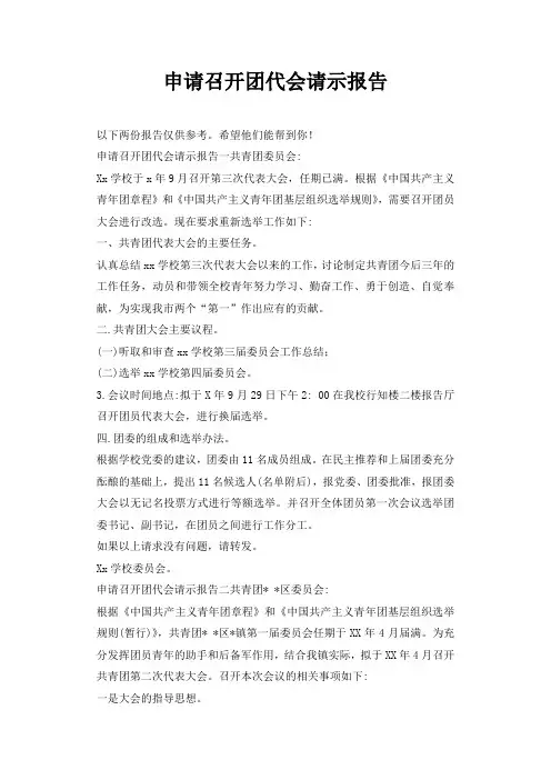 申请召开团代会请示报告
