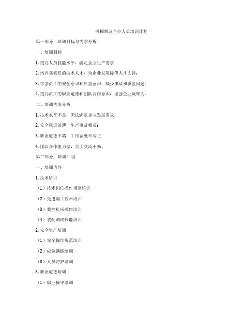 机械制造企业人员培训计划