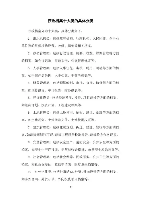 行政档案十大类的具体分类