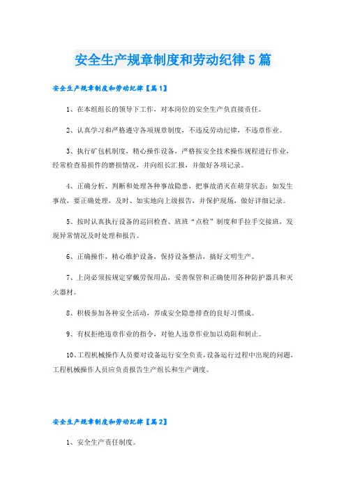安全生产规章制度和劳动纪律5篇