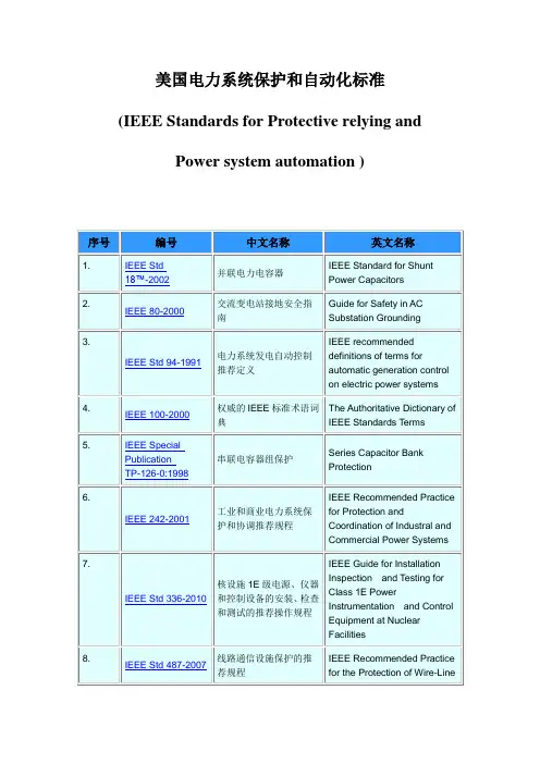 美国电力系统保护和自动化标准