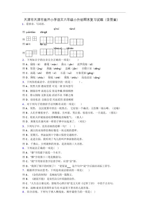 天津市天津市南开小学语文六年级小升初期末复习试题(含答案)