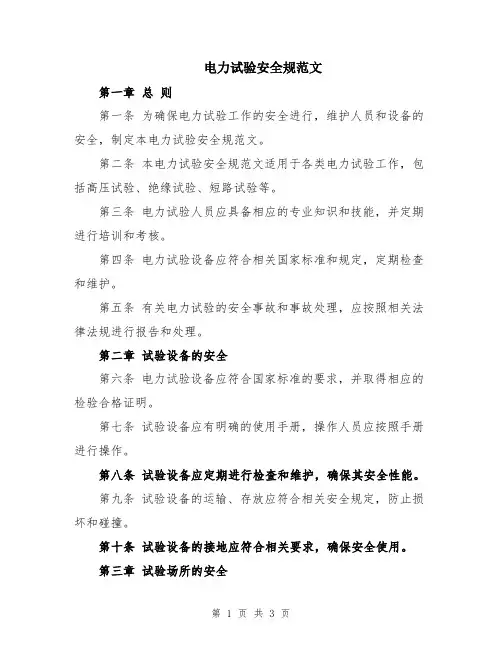 电力试验安全规范文