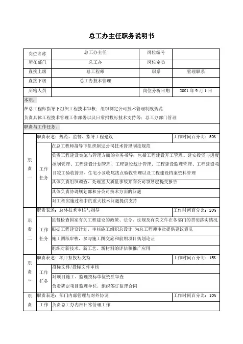 总工办主任职务说明书