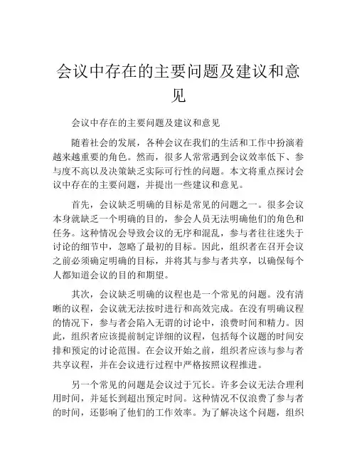 会议中存在的主要问题及建议和意见