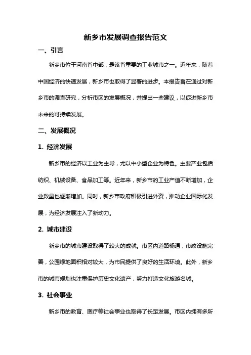 新乡市发展调查报告范文