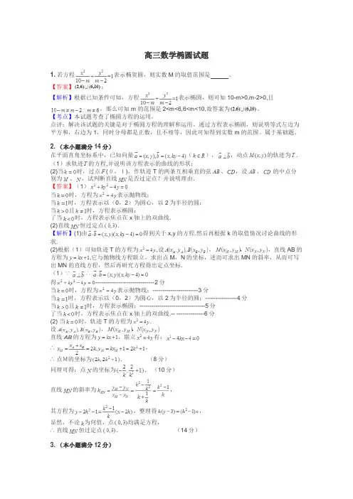 高三数学椭圆试题
