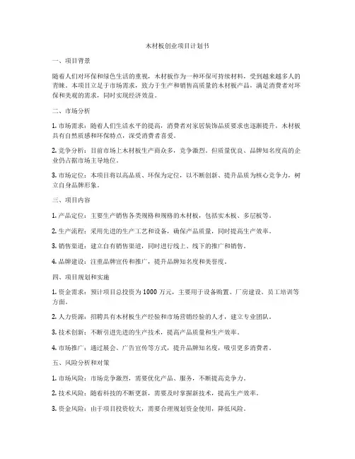 木材板创业项目计划书