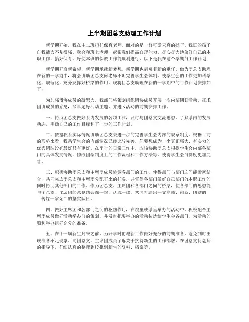 上半期团总支助理工作计划